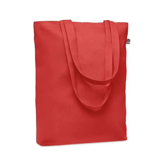 Geanta de cumparaturi din panza 270 gr/m² rosie cu manere din acelasi material rezistent