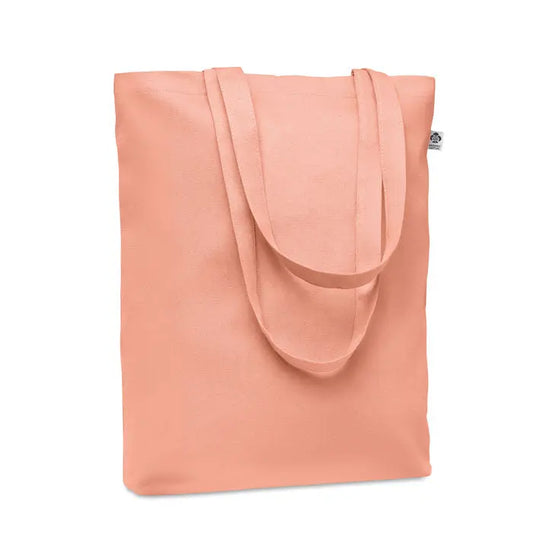 Geanta de cumparaturi din panza 270 gr/m² de culoare piersica deschisa cu manere din material textil moale