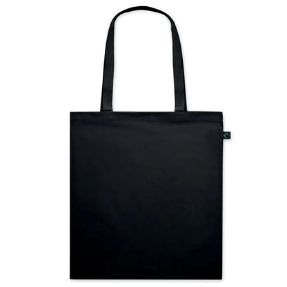Black canvas geanta de cumparaturi Fairtrade140gr/m² cu doua toarte rezistente si eticheta mica branduita