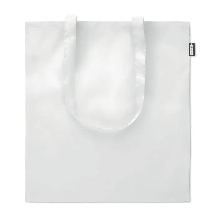 Geanta de cumparaturi alba reutilizabila din rpet cu manere rezistente si design minimalist