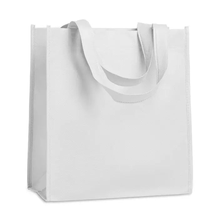 Geanta de cumparaturi netesuta alba din material nețesut 80 gr/m² cu manere rezistente