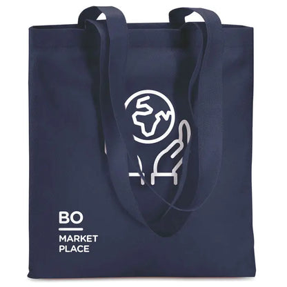 Geanta de cumparaturi netesuta navy blue din panza de 80 gr m2 cu grafica alba si text bo market place
