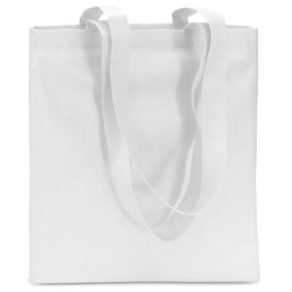 Geanta de cumparaturi netesuta alba de 80 gr/m² din panza cu manere rezistente pentru utilizare zilnica