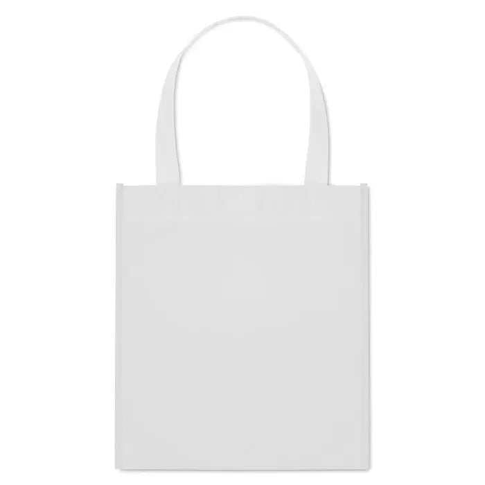 Geanta de cumparaturi netesuta alba din tesatura neesuata de 80 gr/m² cu doua manere pentru utilizare practica