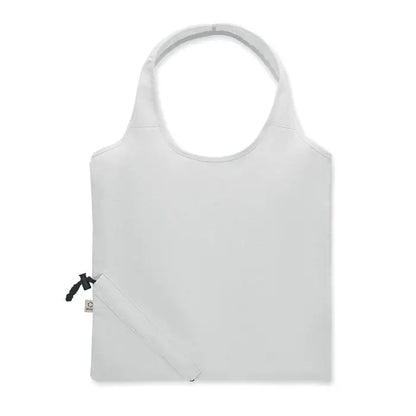 Geanta de cumparaturi pliabila alba cu fermoar negru si design minimalist 140 gr/m²