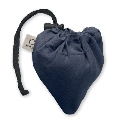 Geanta de cumparaturi pliabila 140 gr m² inima navy albastru din material textil reciclat cu inchidere tip snur negru