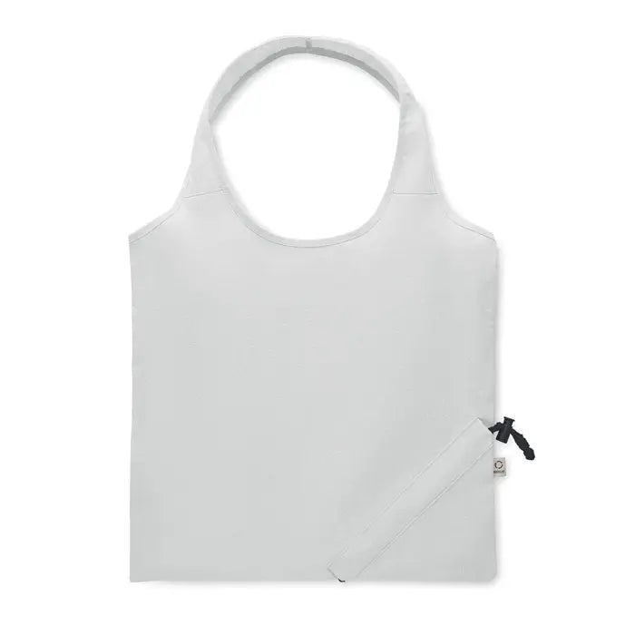 Geanta de cumparaturi pliabila alba cu fermoar negru, design minimalist si material 140 gr/m²