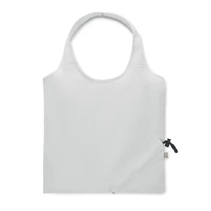 Geanta de cumparaturi pliabila alba cu fermoar negru, design minimalist si material 140 gr/m²