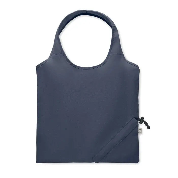 Navy blue geanta de cumparaturi pliabila 140 gr/m² cu maner rotund si buzunar mic cu fermoar pe lateral