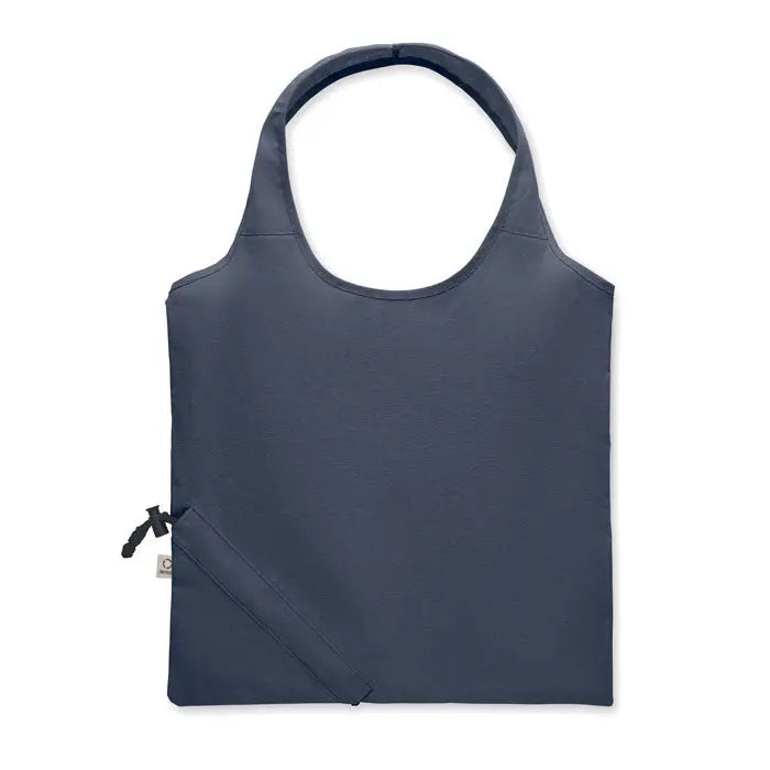 Geanta de cumparaturi pliabila navy blue cu mâner rotund și buzunar mic cu fermoar, 140 gr/m²