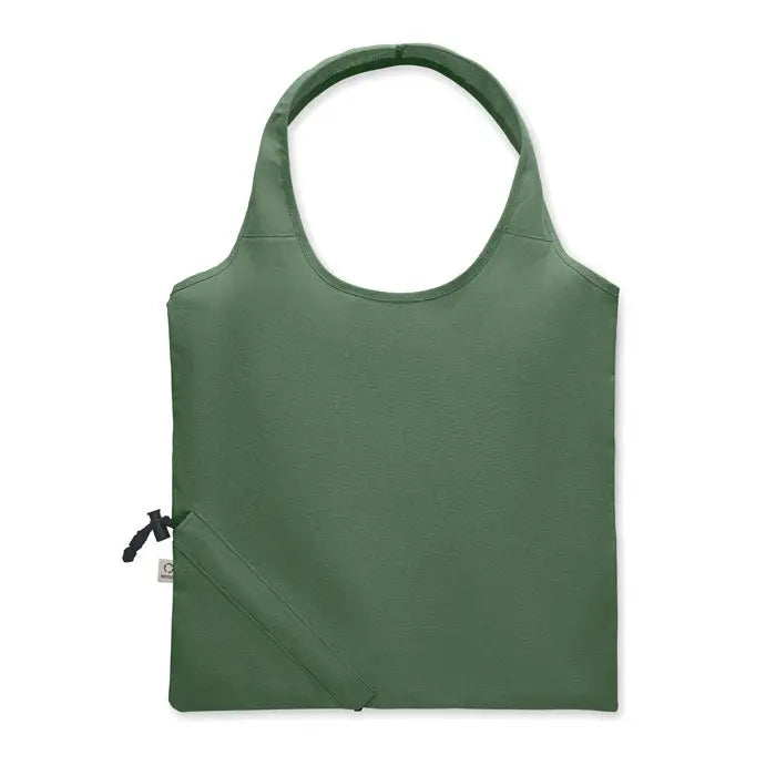 Geanta de cumparaturi pliabila olive green 140 gr/m² cu maner rotund si buzunar lateral cu fermoar