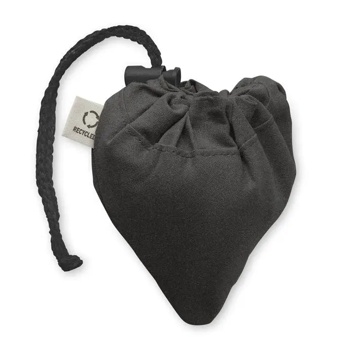 Geanta de cumparaturi pliabila neagra in forma de inimă, din material textil 140 gr/m², cu snur si maner impletit