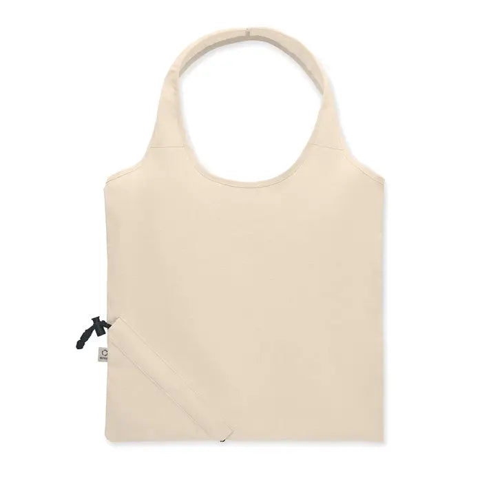 Beige geanta de cumparaturi pliabila 140 gr/m² cu maner rotund si fermoar negru