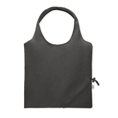 Geanta de cumparaturi pliabila neagra din material 140 gr/m² cu maner rotund si buzunar lateral cu fermoar
