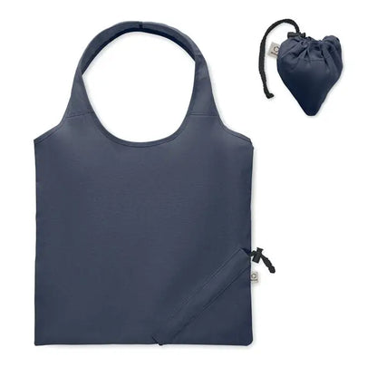 Geanta de cumparaturi pliabila navy blue cu inchidere cu snur si manere intarite 140 gr/m²