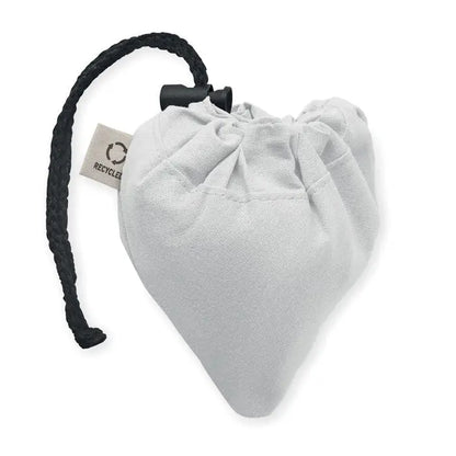 Geanta de cumparaturi pliabila gri deschis in forma de inima din tesatura moale 140 gr/m² cu snur negru reciclata