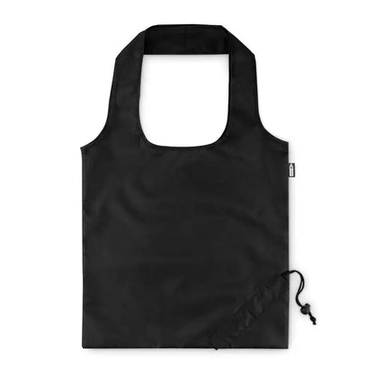 Geanta de cumparaturi pliabila din rpet neagra cu inchidere cu snur si design minimalist