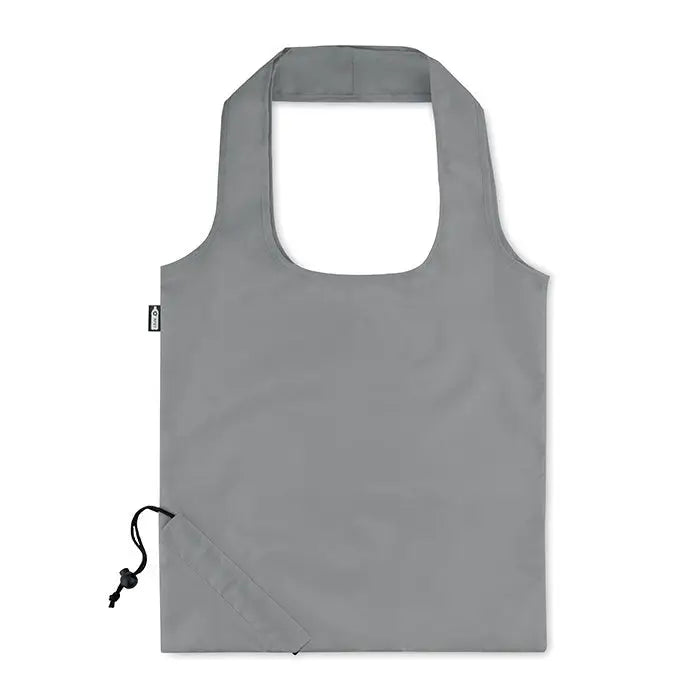 Geanta de cumparaturi pliabila gri din rpet cu inchidere prin snur si design minimalist