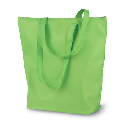 Geanta de cumparaturi pliabila lime verde din panza cu manere rezistente si inchidere cu fermoar
