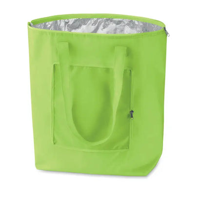 Geanta de cumparaturi pliabila lime verde cu captuseala reflectorizanta argintie izolata si fermoar