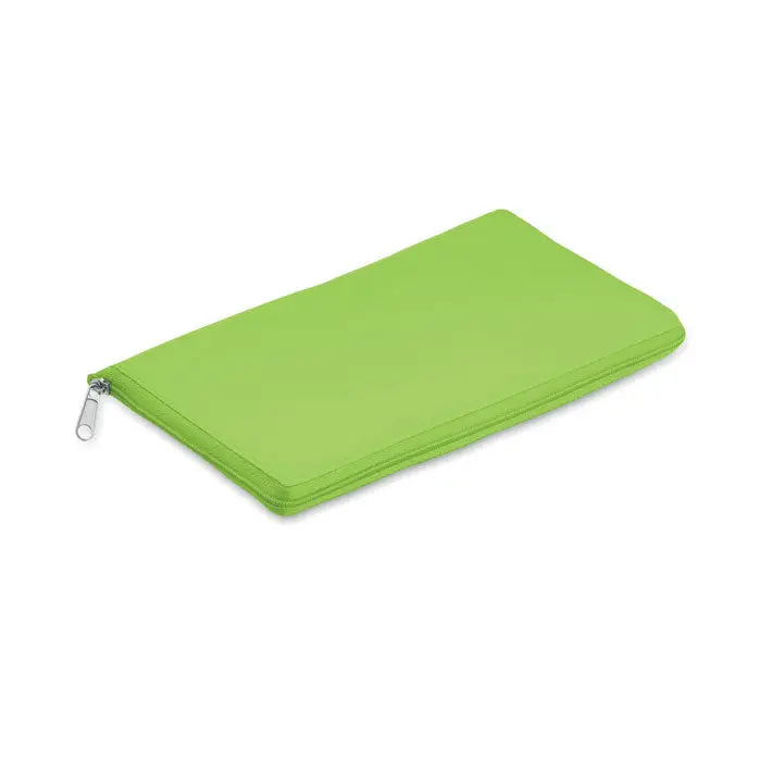 Geanta de cumparaturi pliabila verde lime cu fermoar din material sintetic fin si accesorii metalice argintii