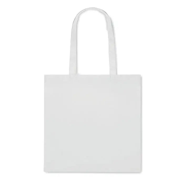 Geanta de cumparaturi rpet netesuta alba din panza cu doua manere asortate pentru cumparaturi eco-friendly