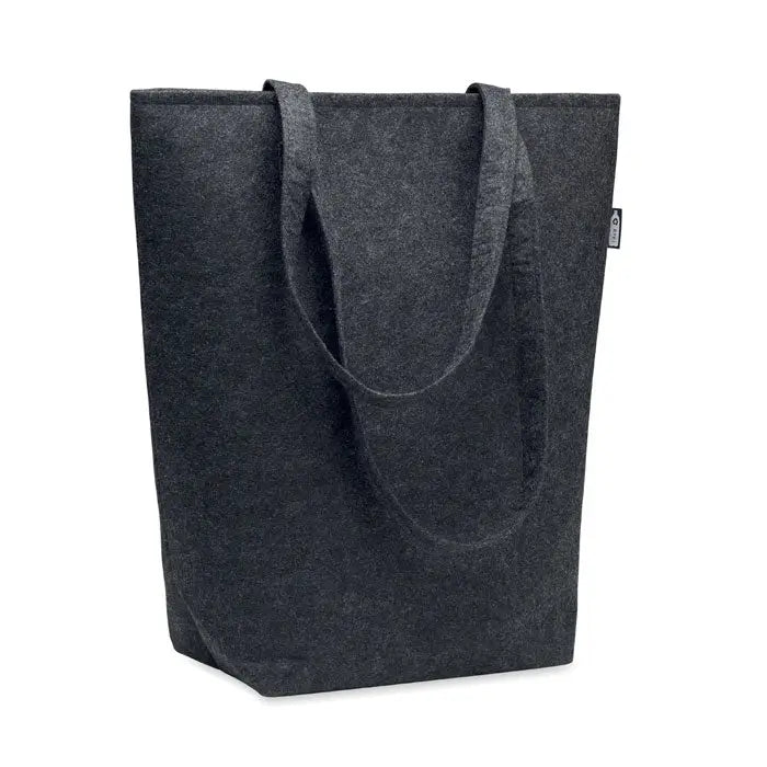 Geanta de eveniment si cumparaturi din fetru rpet gri inchis cu design minimalist si manere rezistente