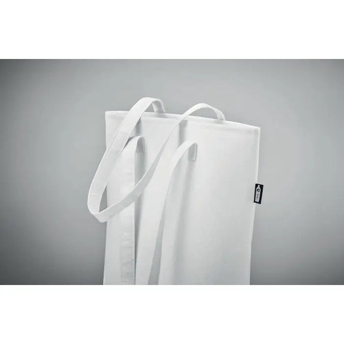 Geanta de eveniment cumparaturi din fetru rpet alb cu manere rezistente si design minimalist din panza alba