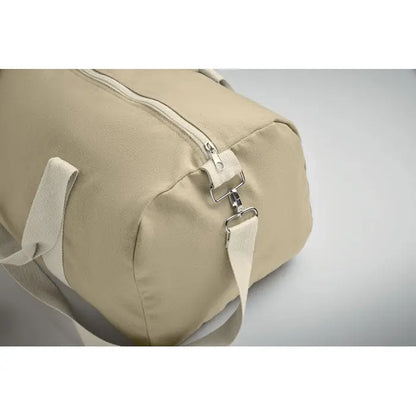 Beige geanta de mana reciclata 320 gr/m² din panza cu barete din material textil si fermoar metalic argintiu
