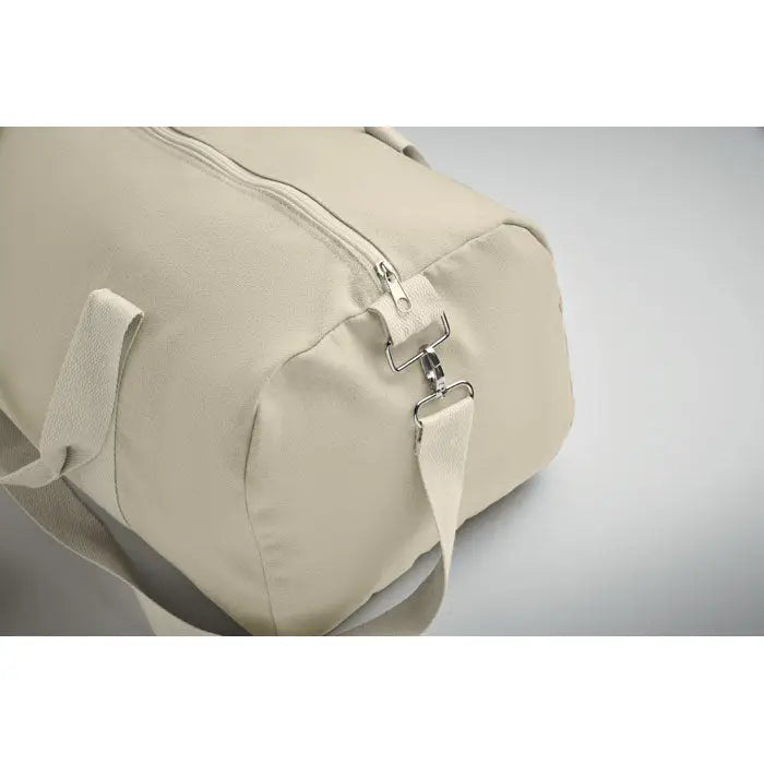 Beige geanta de mana reciclata din panza 320 gr/m² cu barete din material textil si fermoar metalic argintiu