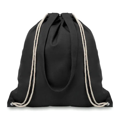 Geanta de panza cu doua functii de 220 gr m² neagra cu sfori bej stil rucsac cu snur