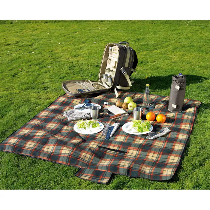 Geanta de picnic cu pătura în carouri clasic tartan în nuanțe de verde, roșu și bej pentru picnic
