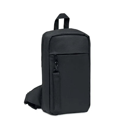 Geanta de piept incrucisata neagra din material 600d rpet cu maner superior si bretea reglabila