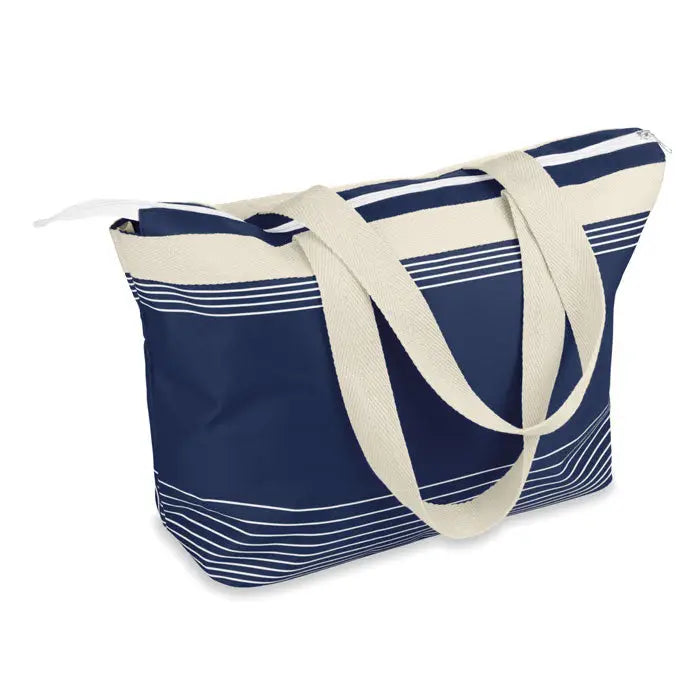 Geanta de plaja combi 600d cu dungi navy alb crem din panza cu manere rezistente