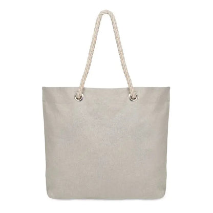 Beige geanta de plaja din panza cu maner gros din snur si capse metalice argintii 220gr/m²