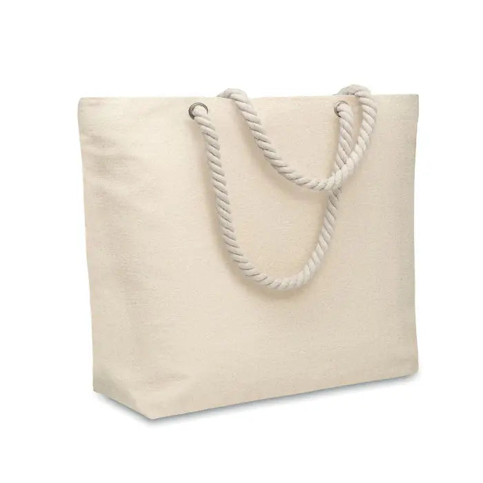 Beige geanta de plaja din panza cu maner gros rasucit din snur 220gr/m² pentru plimbari lejere