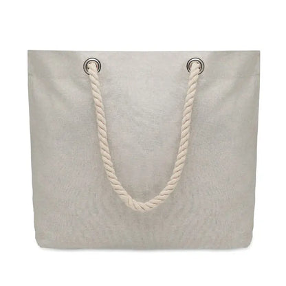 Beige geanta de plaja din panza cu maner gros din snur alb 220 gr pe metru patrat