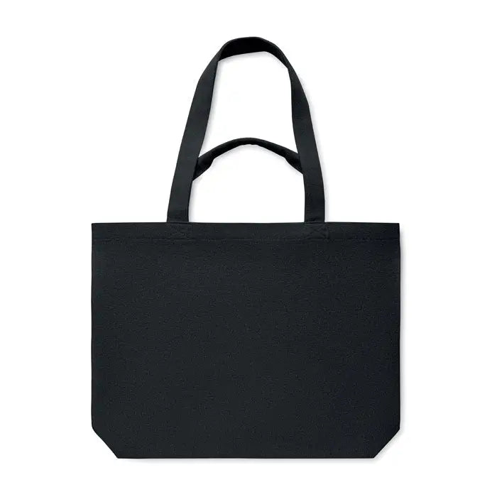 Geanta de plaja neagra din panza 320 gr m² cu manere rezistente pentru utilizare zilnica