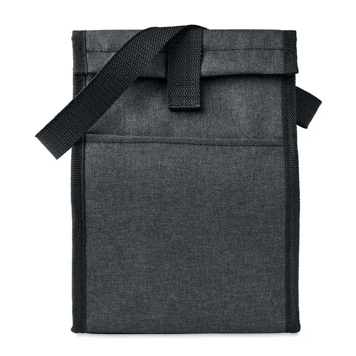 Geanta de pranz izolata 600d rpet neagra texturata cu bretea ajustabila si inchidere roll-top