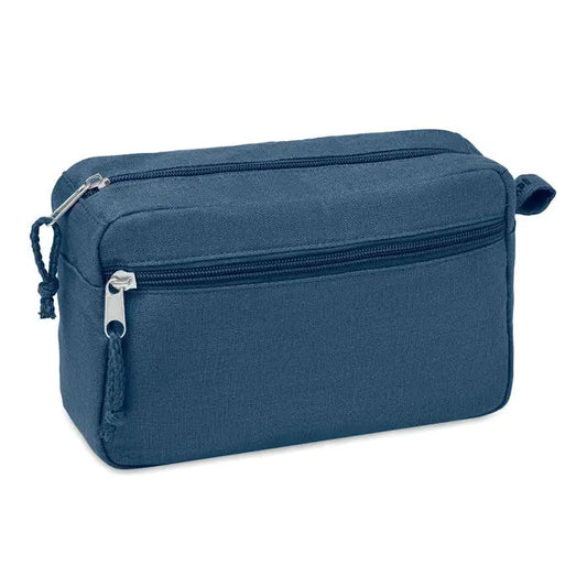 Geanta de toaleta din canepa 200 gr/m² albastru navy cu fermoare argintii si maner textil