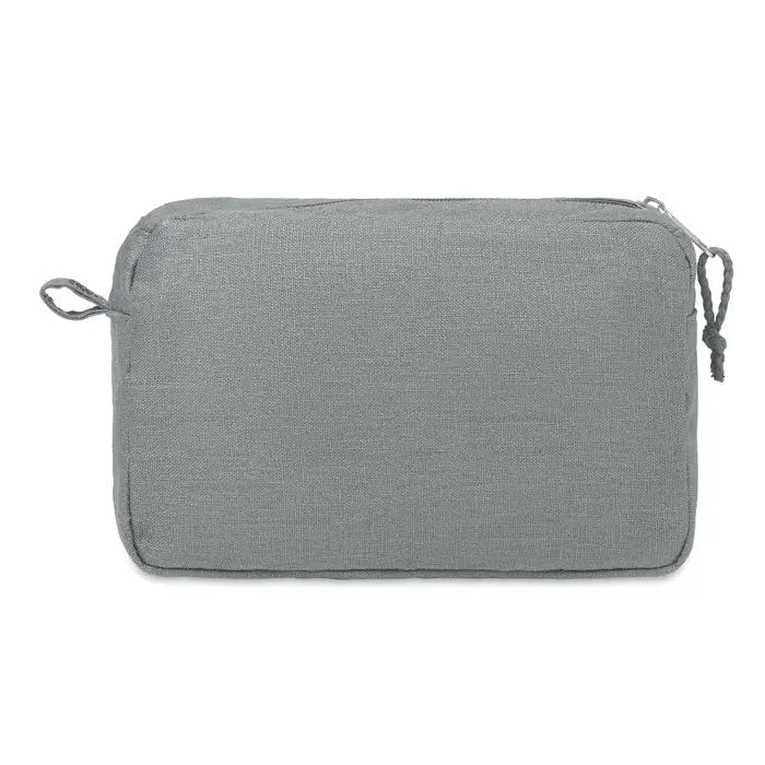 Geanta de toaleta din canepa 200 gr/m² gri cu textura, inchidere cu fermoar si snur impletit