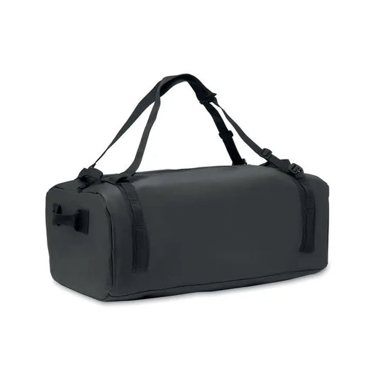 Geanta de voiaj din prelata neagra cu barete durabile si design minimalist pentru calatorii eficiente