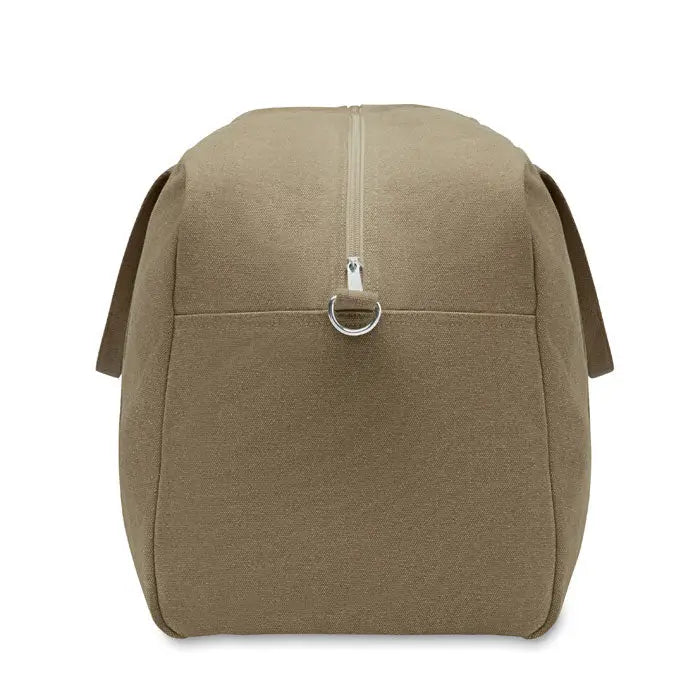 Geanta de voiaj duffle 450 gr/m² beige din panza cu fermoar argintiu si inel metalic