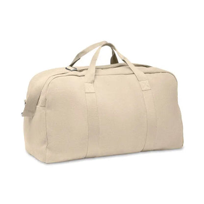 Geanta de voiaj duffle 450 gr m² beige din pânză cu mânere rezistente și design minimalist