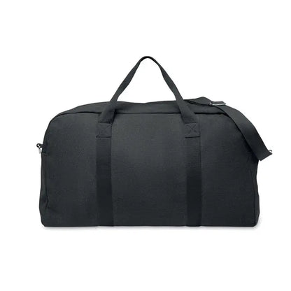 Geanta de voiaj duffle 450 gr/m² neagra din panza, cu manere rezistente si curea detasabila pentru umar