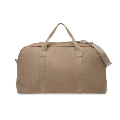 Geanta de voiaj duffle bej din canvas 450 gr/m² cu manere rezistente si curea detasabila pentru umar