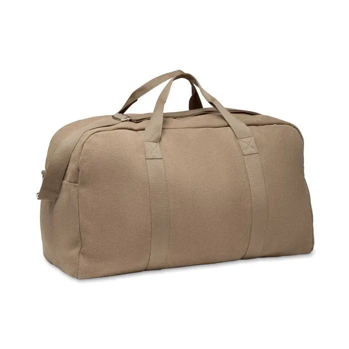 Geanta de voiaj duffle 450 gr/m² bej din panza cu manere robuste si design minimalist