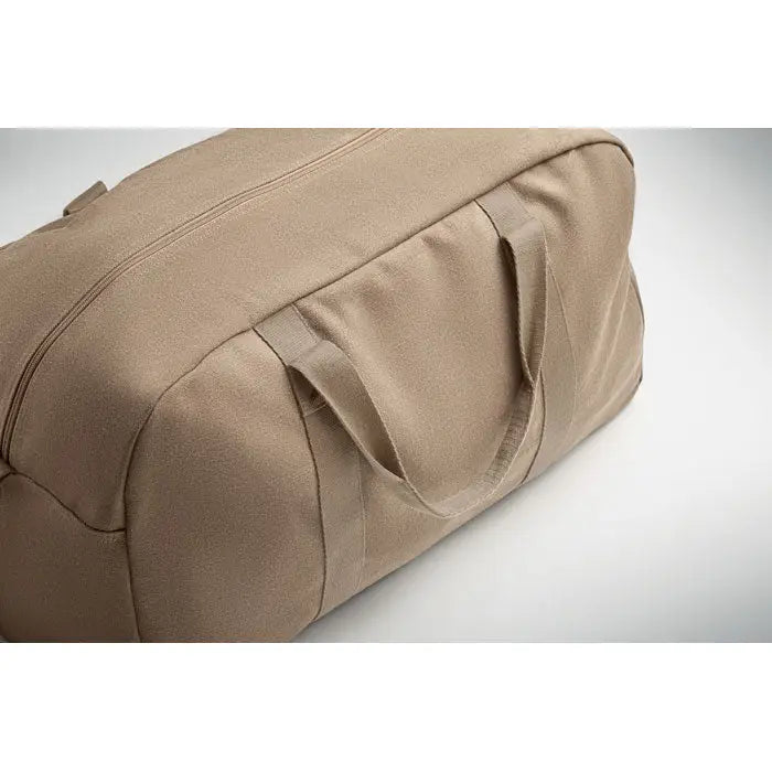 Geanta de voiaj duffle din pânză bej cu mâner rezistent și închidere cu fermoar 450 gr/m²