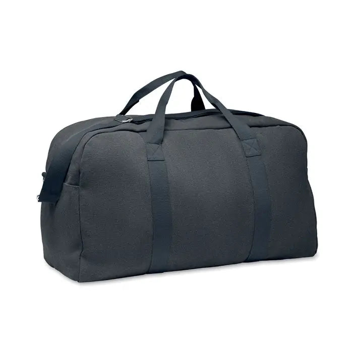 Geanta de voiaj duffle 450 gr/m² neagra din panza cu manere rezistente si curele laterale robusta