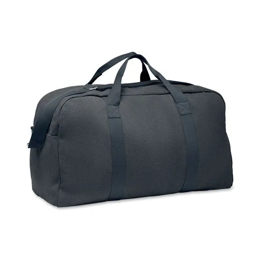 Geanta de voiaj duffle 450 gr/m² neagra din panza cu manere rezistente si curele laterale robusta